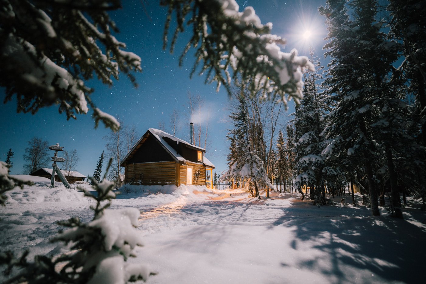 Beaver Cabin Moonlight Trees Behind_Martina Gebarovska_Winter